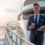 Young manager on upper deck